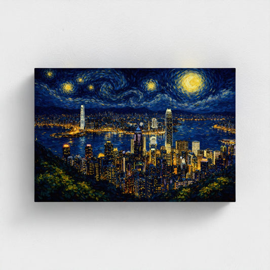 Hong Kong -Van Gogh stijl - Eco Canvas - (Gerecycled)