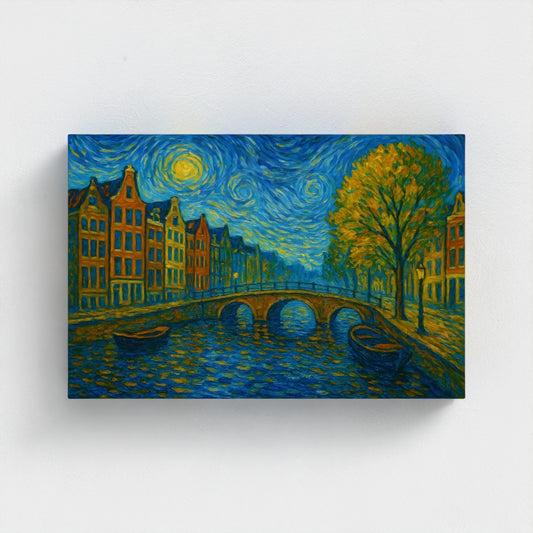 Amsterdamse grachten -Van Gogh stijl - Eco Canvas - (Gerecycled)