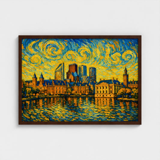 Den Haag skyline Binnenhof- Van Gogh Stijl - Ingelijst (50x70cm) - Fine Art Print