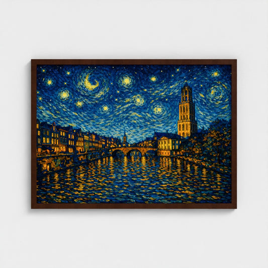 Utrecht skyline- Van Gogh Stijl - Ingelijst (50x70cm) - Fine Art Print