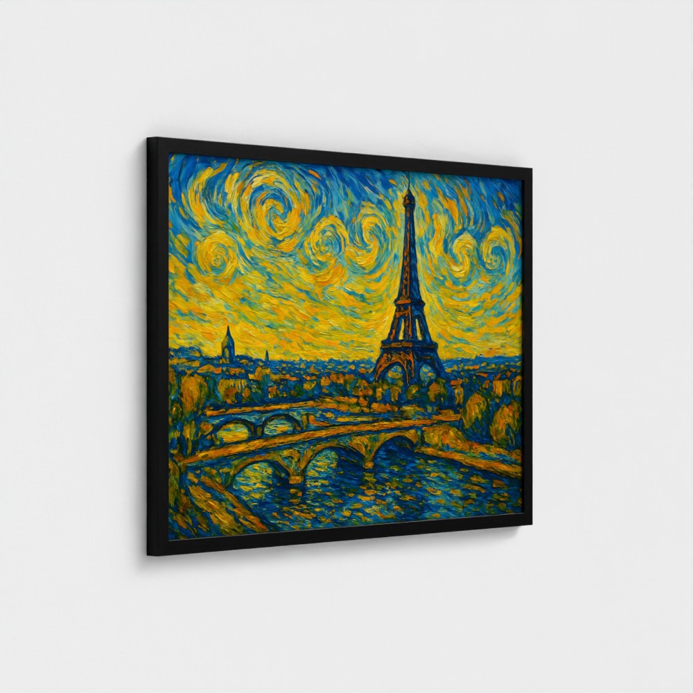 Eiffeltoren in Parijs - Van Gogh Stijl - Ingelijst (50x70cm) - Fine Art Print