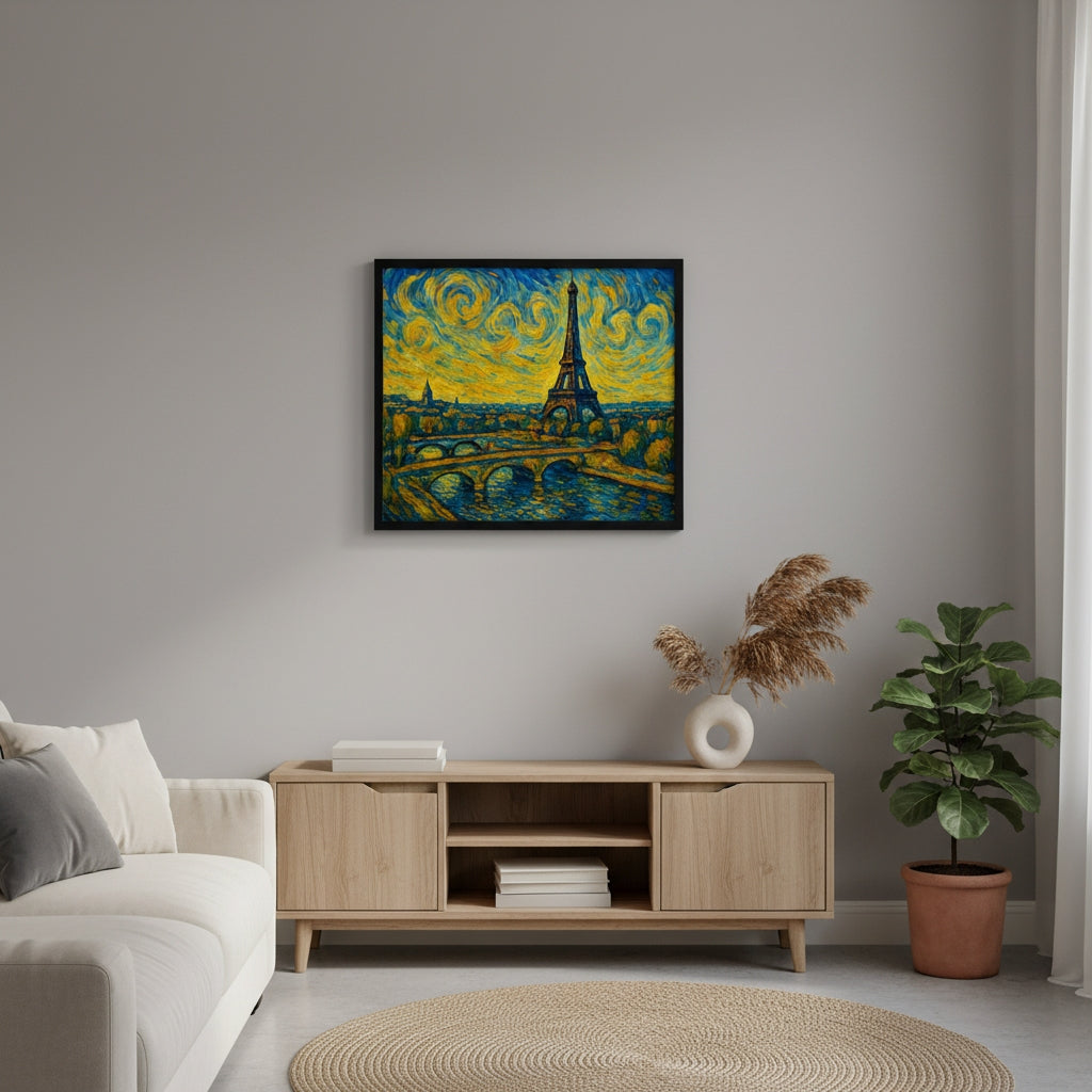 Eiffeltoren in Parijs - Van Gogh Stijl - Ingelijst (50x70cm) - Fine Art Print