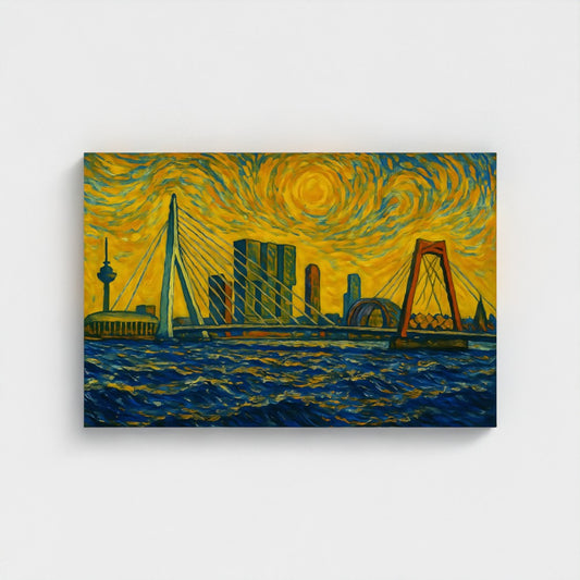 Rotterdam skyline met Markthal-Van Gogh stijl - Eco Canvas - (Gerecycled)