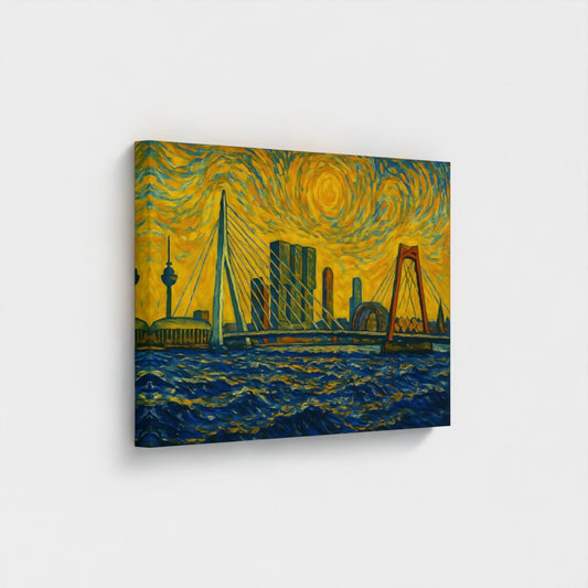 Rotterdam skyline met Markthal-Van Gogh stijl - Eco Canvas - (Gerecycled)