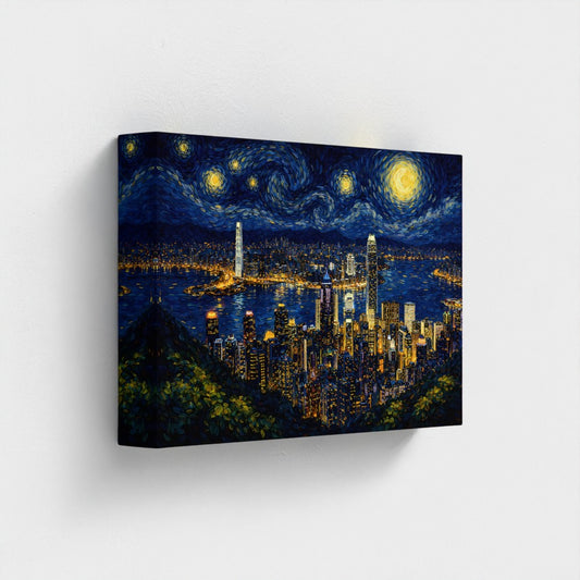 Hong Kong -Van Gogh stijl - Eco Canvas - (Gerecycled)
