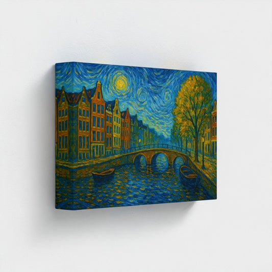 Amsterdamse grachten -Van Gogh stijl - Eco Canvas - (Gerecycled)