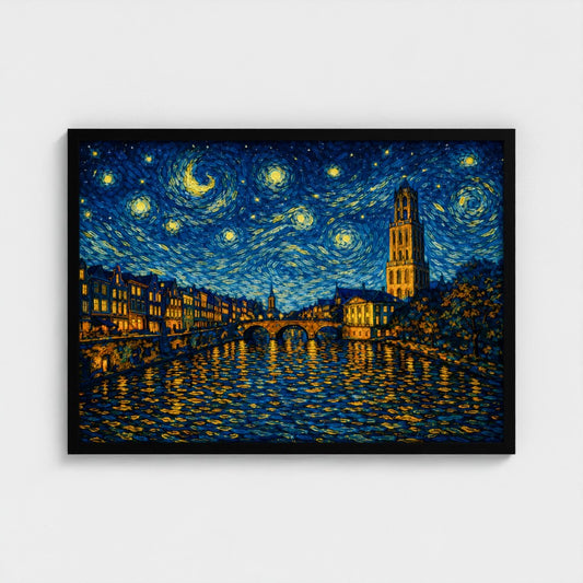 Utrecht skyline- Van Gogh Stijl - Ingelijst (50x70cm) - Fine Art Print
