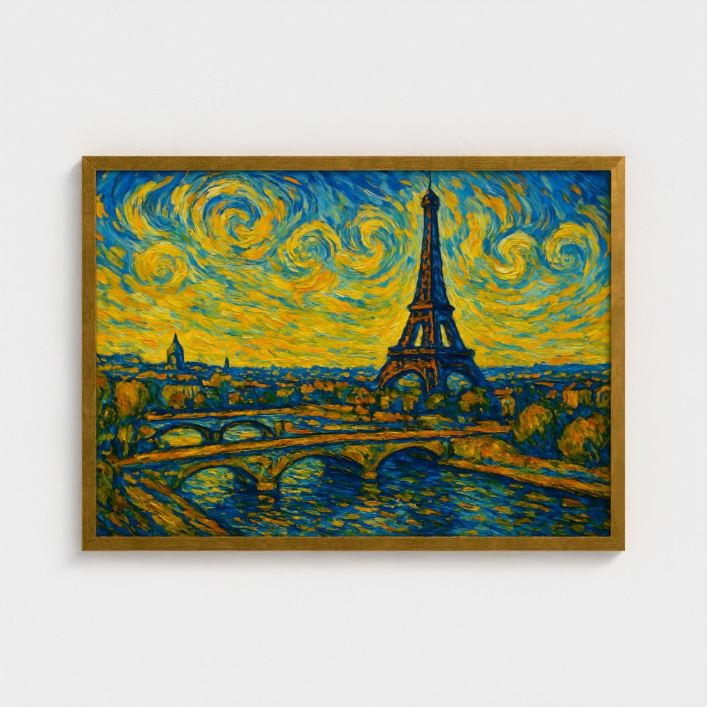 Eiffeltoren in Parijs - Van Gogh Stijl - Ingelijst (50x70cm) - Fine Art Print