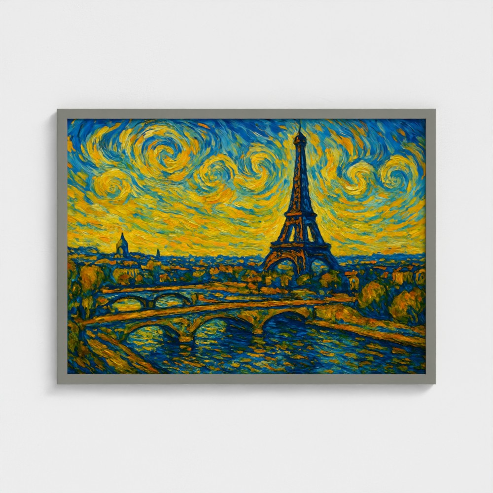 Eiffeltoren in Parijs - Van Gogh Stijl - Ingelijst (50x70cm) - Fine Art Print