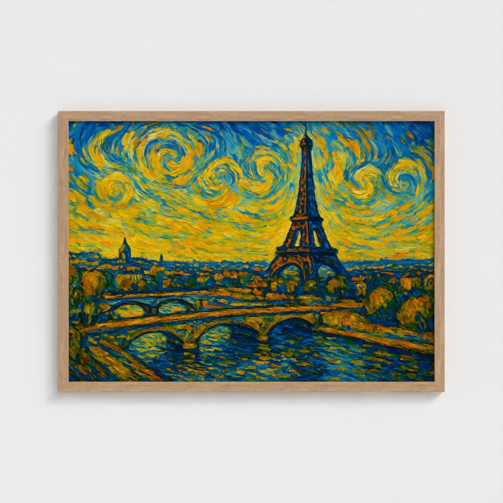 Eiffeltoren in Parijs - Van Gogh Stijl - Ingelijst (50x70cm) - Fine Art Print